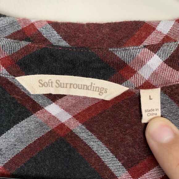 Soft Surroundings Large Womens Top Red Plaid Flannel Ruffle Button Up Holiday - Picture 5 of 8